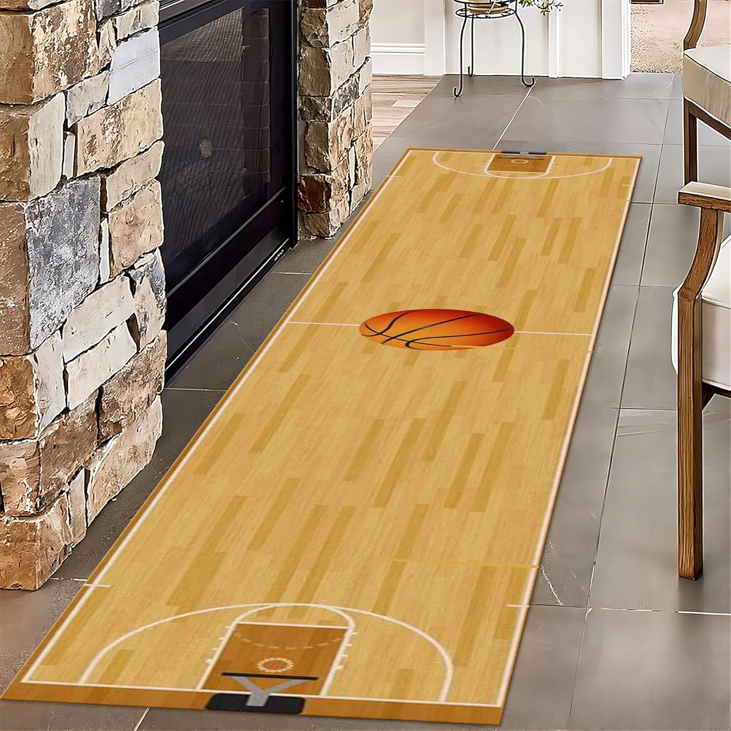 Sports Field Long Hallway Rug Runners, 3.3x10ft, Basketball Game Runner Rug, Machine Washable Durable High Traffic Rug, with Non Slip Backing Absorbent Carpet for Entryway Living Room