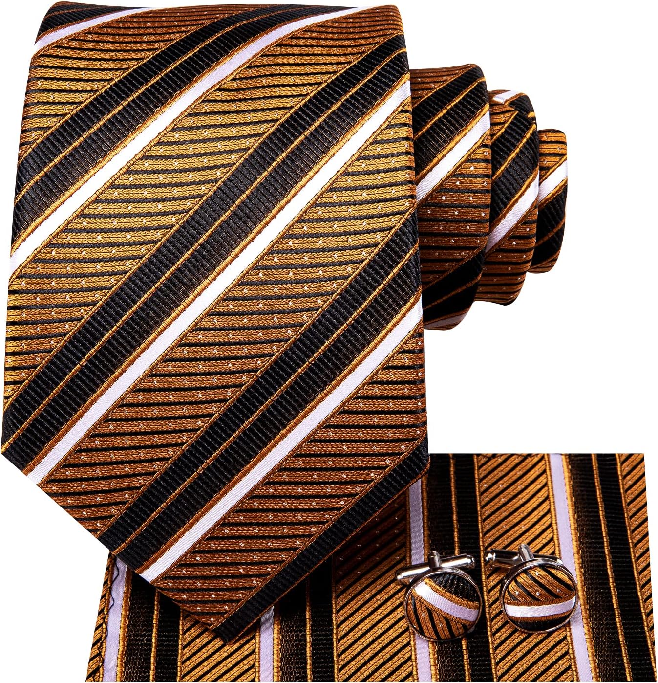 Dubulle Mens Paisley Striped Tie WOVEN Necktie for Men and Handkerchief Cufflinks Set Wedding Formal Business