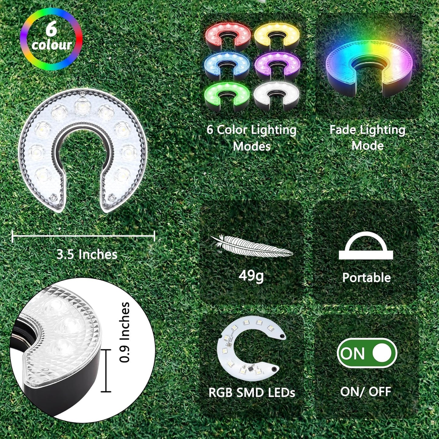 KINGTOP 6ft Golf Flagstick with RGB Hole Light, Practice Putting Green Flags for Yard, Golf Pin Flag Hole Cup Set, Light Up Night Golf Party
