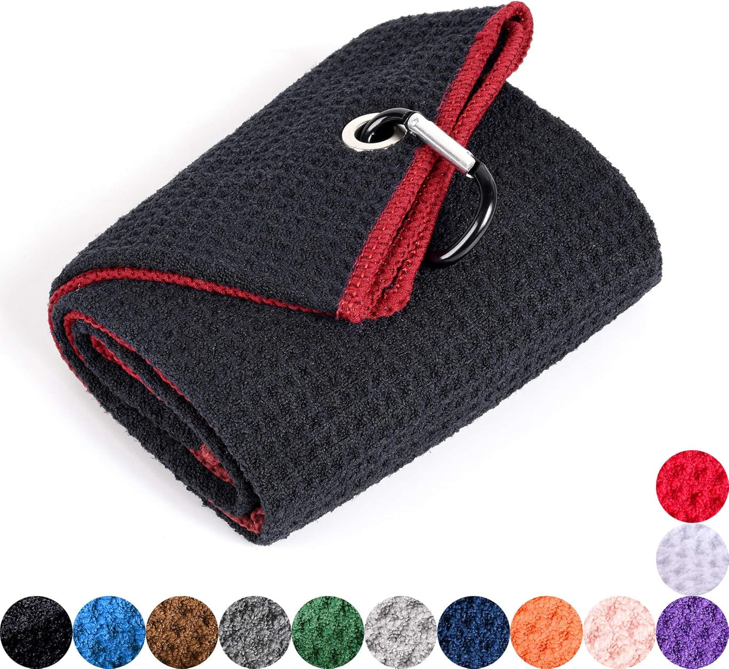 Mile High Life Microfiber Waffle Pattern Golf Towel | Club Groove Cleaner Brush | Foldable Divot Tool with Magnetic Ball Marker (Black w/red Towel/Brush/Bone Divot)