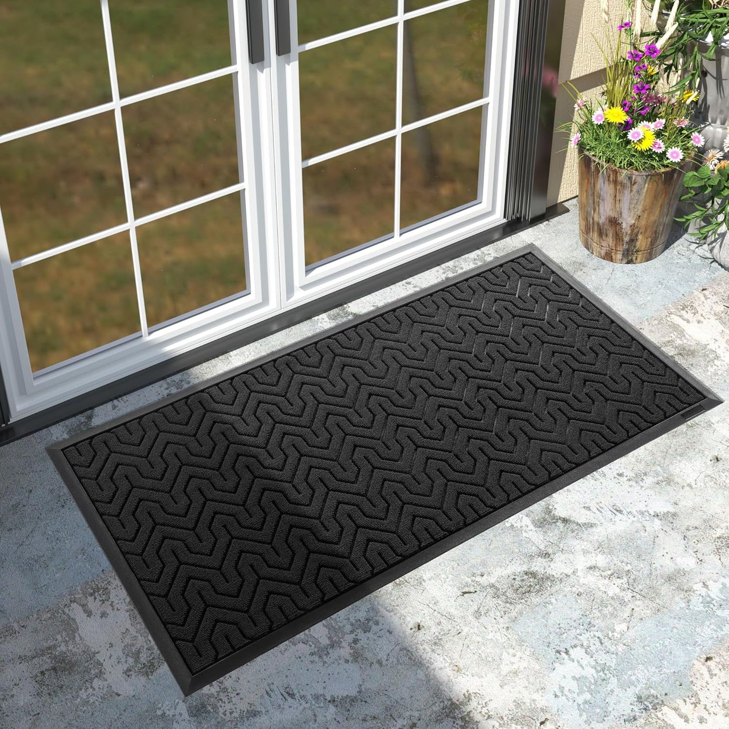 Yimobra Large Door Mat Outside Entrance 47x24, Waterproof Heavy Duty Outdoor Mats for Front Door, Non Slip Rubber Entry Mat for Garage Patio Indoor, Easy Clean, Black