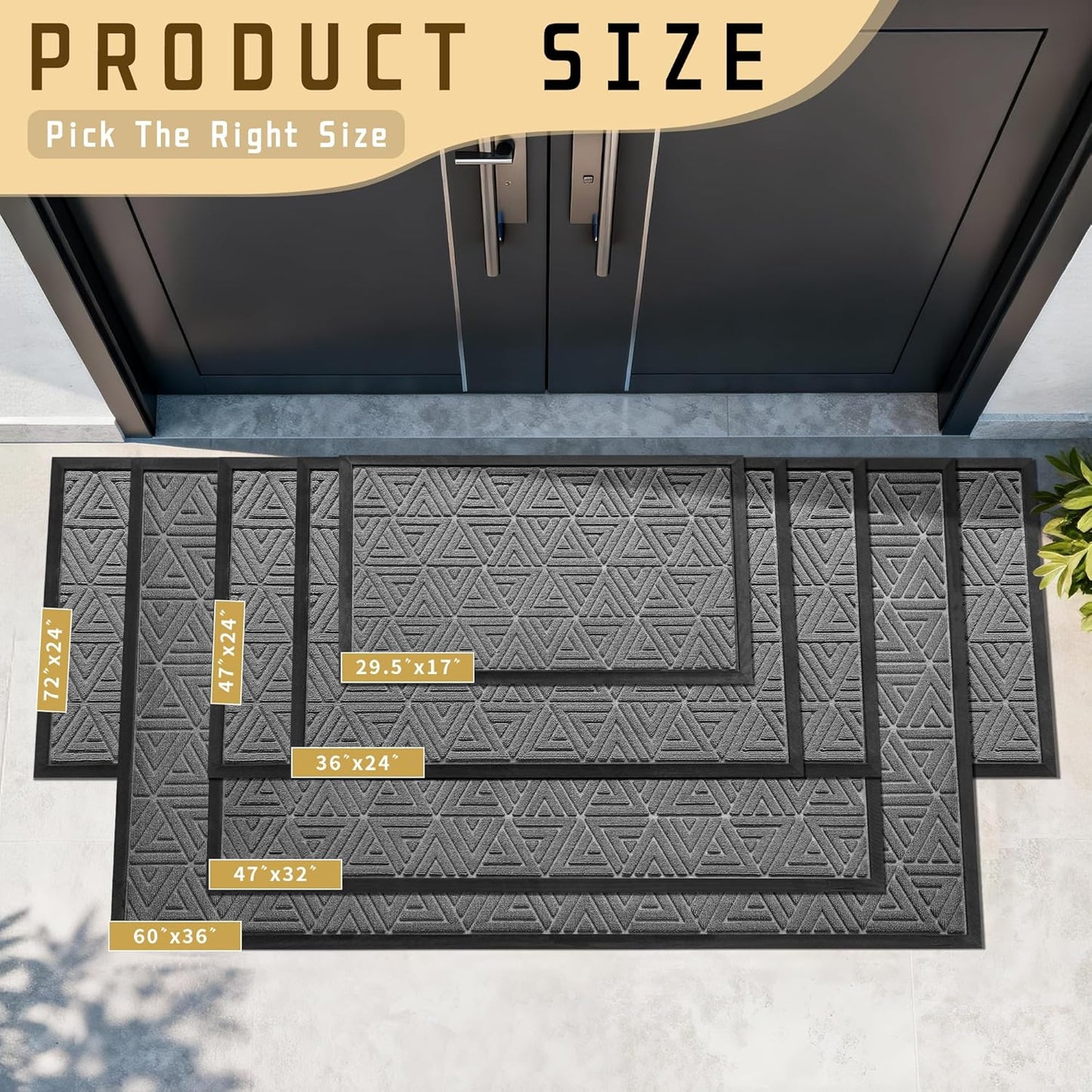 Yimobra Large Door Mat 47x32, All-Weather Waterproof Non-Slip Welcome Matt Outdoor, Heavy Duty Non Slip Doormat for Entryway for Patio and Garage Indoor, Easy Clean, Grey