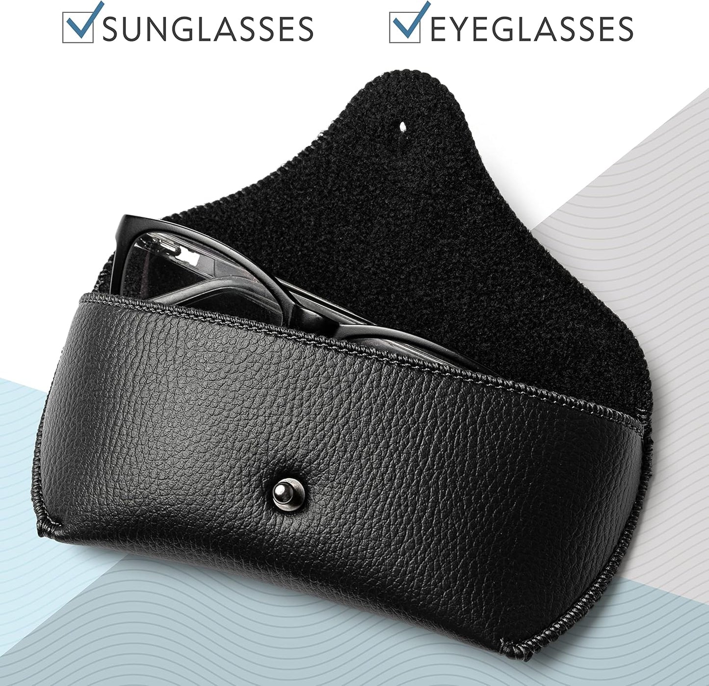 PU Leather Sunglasses Case Black, Soft Durable Glasses Case Medium Big Sunglass, Portable Sunglasses Case Slim, Spectacles Case, Knocks Protection Case