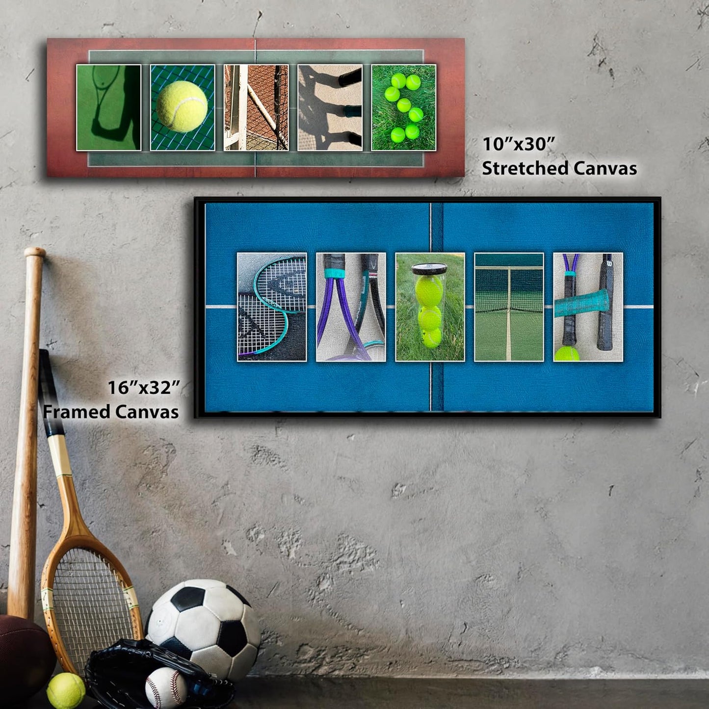 Personal-Prints TENNIS Personalized Décor or Gift for the Tennis Player, Coach, Tournament Champion, or Fan | Customized Tennis Name Wall Art Gift (16"x32" Float Framed Canvas)