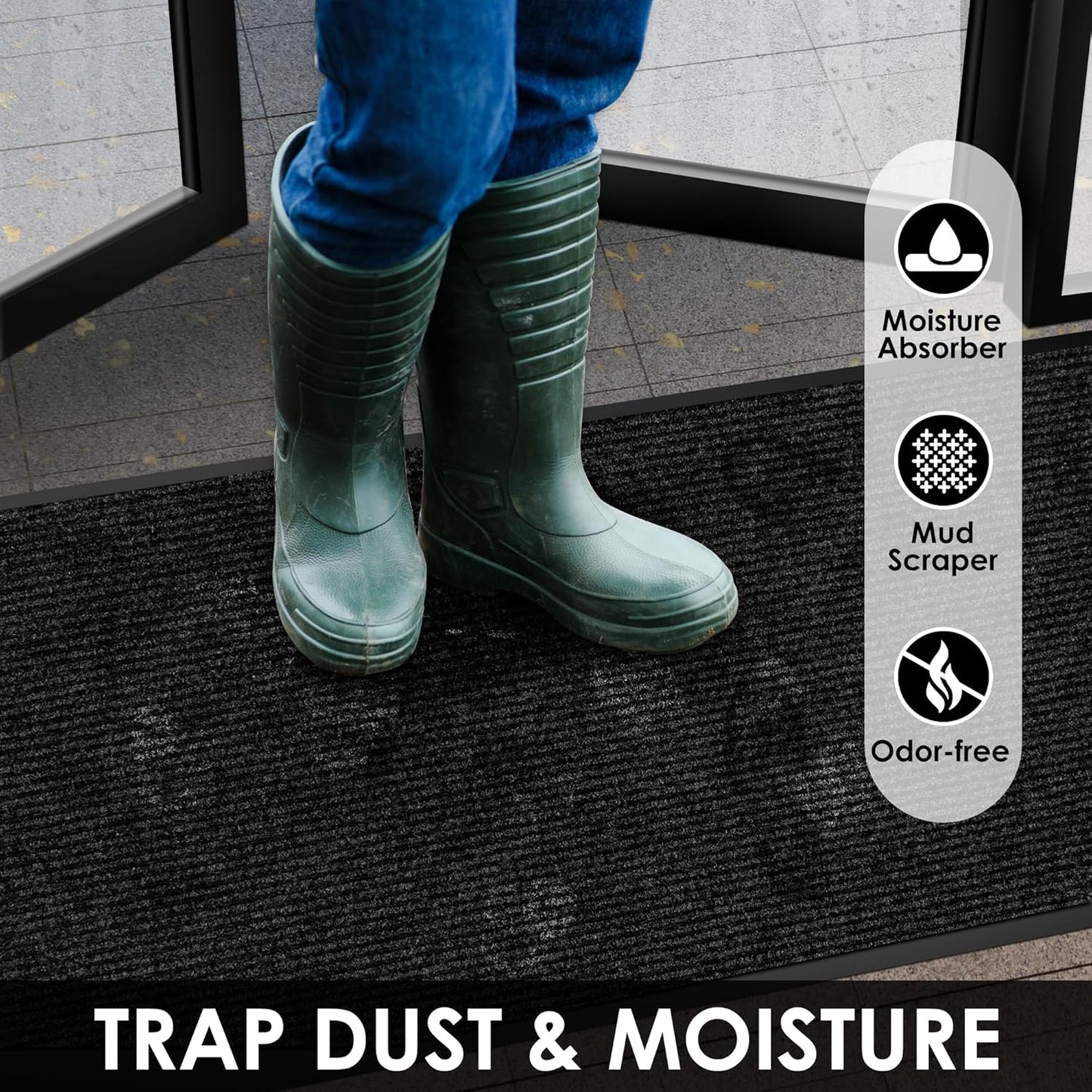3′ x 24′ Front Door Mat Indoor Outdoor Entrance, Commercial Floor Mat Heavy Duty Dirt Trapper Entryway Doormat, Custom Size Non Slip Rubber Backing Welcome mat, Door Mat for High Traffic Area