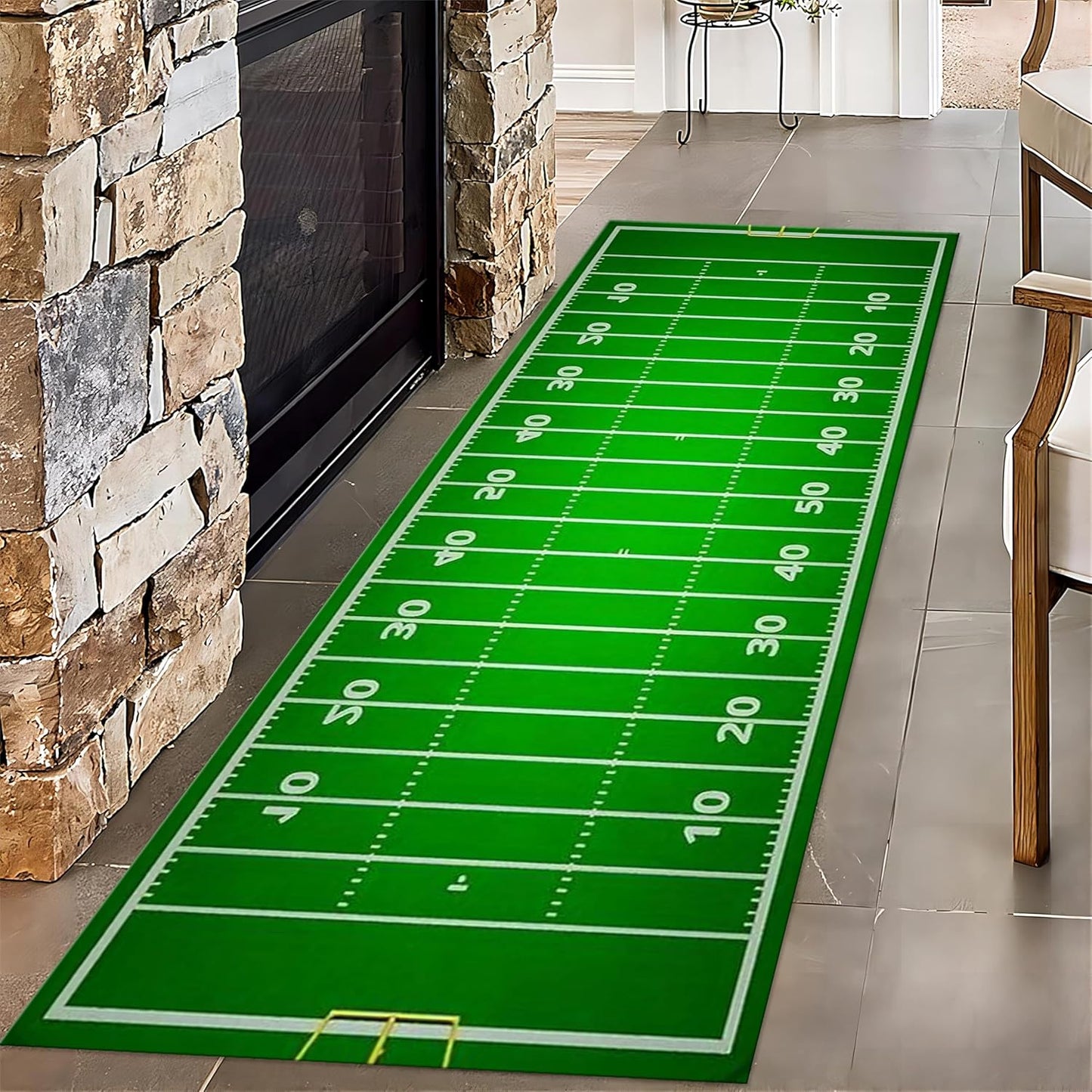 Football Long Hallway Rug Runners, 3.3x7ft, Sports Soccer Runner for Entryway, Thin Low Pile Easy Clean Rugs, Non-Shedding Reduce Noise Washable Non-Slip Carpets for Bedside Family