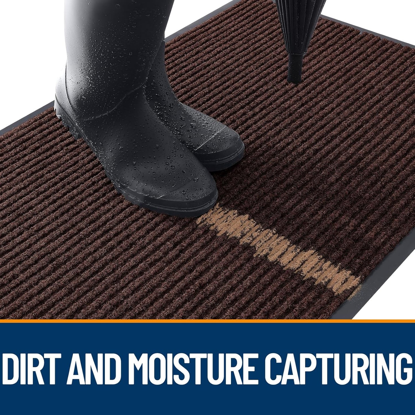 OLANLY Front Door Mat Indoor Outdoor Entrance, Waterproof Heavy Duty Doormat, Fade Resistant, Low Profile, Easy Clean Patio Porch Welcome Floor Mats for Entry, 59x35, Brown