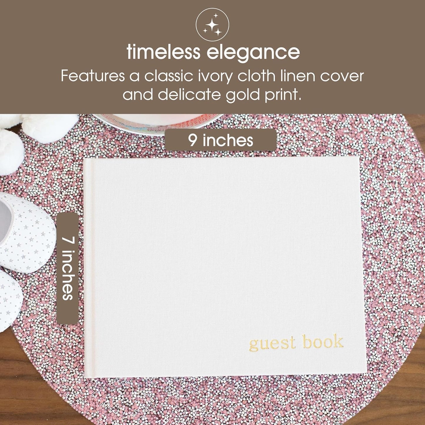 Pearhead Linen Guest Book – Classic Ivory with Gold Script, For Gender Neutral Baby Shower, Wedding, Bridal Shower, Party or Event, Keepsake 100 Blank Pages
