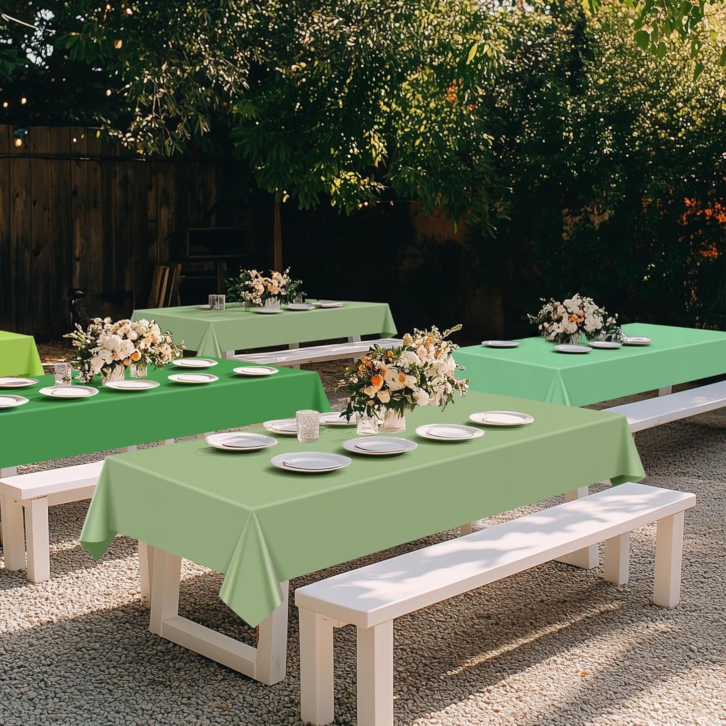 4 Pieces Light Green Series Rectangle Tablecloth, 54x72" Solid Color Waterproof & Spillproof Disposable Plastic Table Cover, Durable Party Tablecloth for Dining, Buffet, Picnic, Outdoor Events