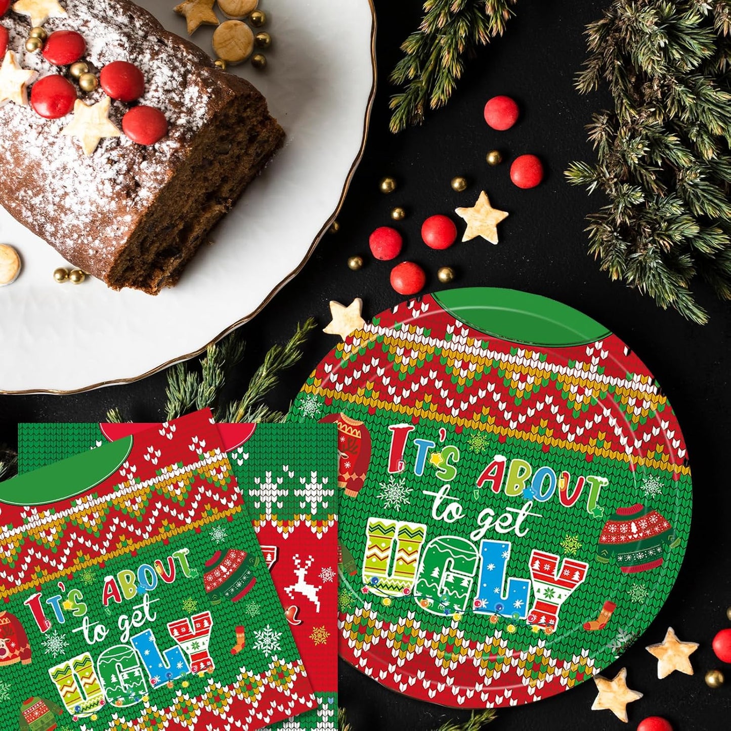 Ugly Sweater Party Decorations- 40 PCS Christmas Party Supplies Disposable Tableware Set Include Ugly Sweater Party Plates and Napkins,Xmas Tacky Sweater Decor Holiday Party Serves 20 Guests