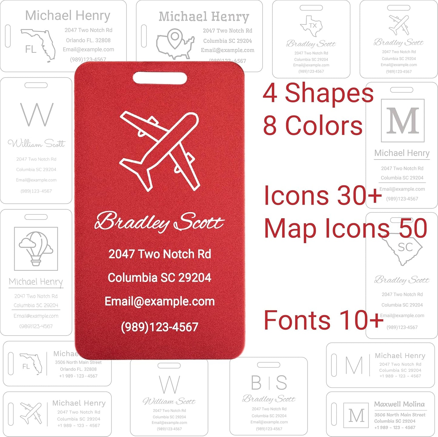 Personalized Luggage Tags for Suitcases Custom Metal Name Tags for Backpacks Bags Travel - Small (Black)