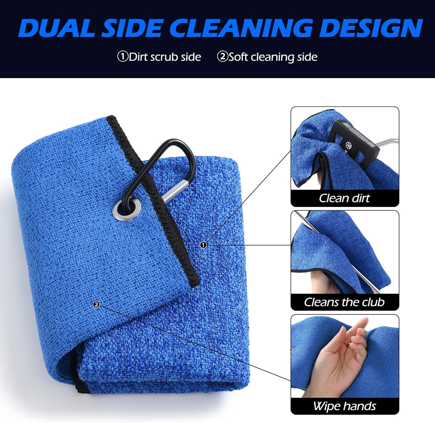 Mile High Life Tri-Fold Golf Towel, 2-in-1 Club & Ball Cleaner, Scratch-Free Scrubbing Side + Ultra-Soft Microfiber, Heavy-Duty Clip, Quick-Dry