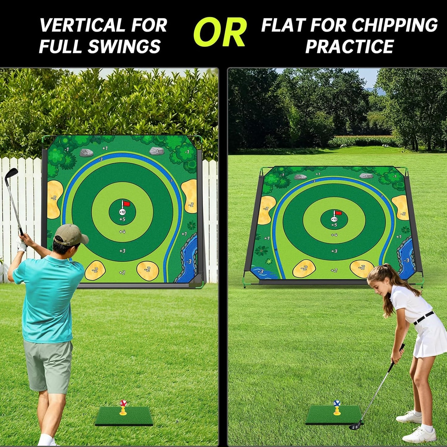 Golf Chipping Game Set, 71 X 71 in Large Golf Practice Mat with 2 Adjustable Clubs, Hitting Mat, 24 Sticky Balls, 2 Golf Tees, Scoreboard & Carry Bag, Indoor Outdoor Golf Training Game for Adults