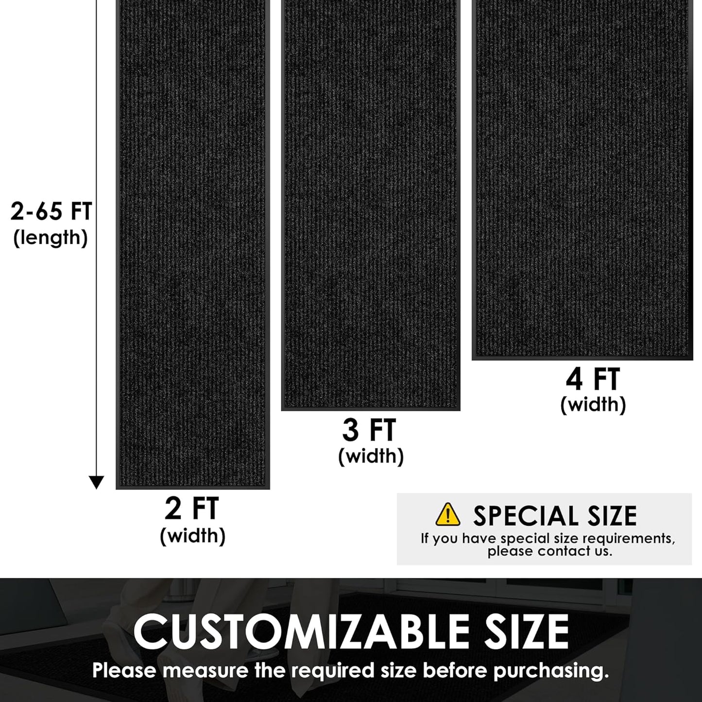 3′ x 18′ Front Door Mat Indoor Outdoor Entrance, Commercial Floor Mat Heavy Duty Dirt Trapper Entryway Doormat, Custom Size Non Slip Rubber Backing Welcome mat, Door Mat for High Traffic Area