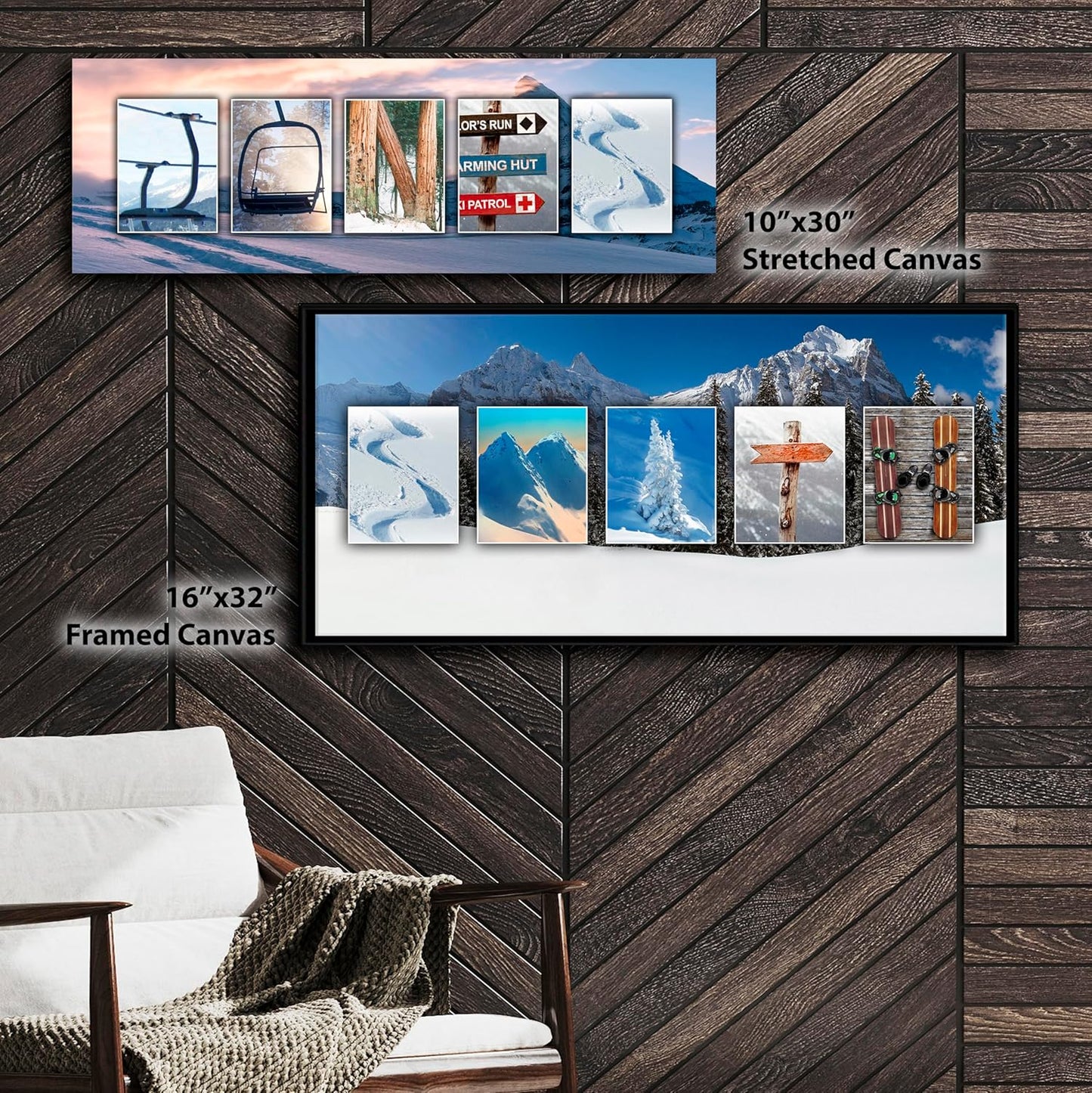 Personal-Prints SKIING Personalized Name Art Gift | Customized for the Ski Instructor, Avid Skiier, or Team | Unique Ski Slope and Equipment Photo Canvas Wall Art Décor (16"x32" Float Framed Canvas)
