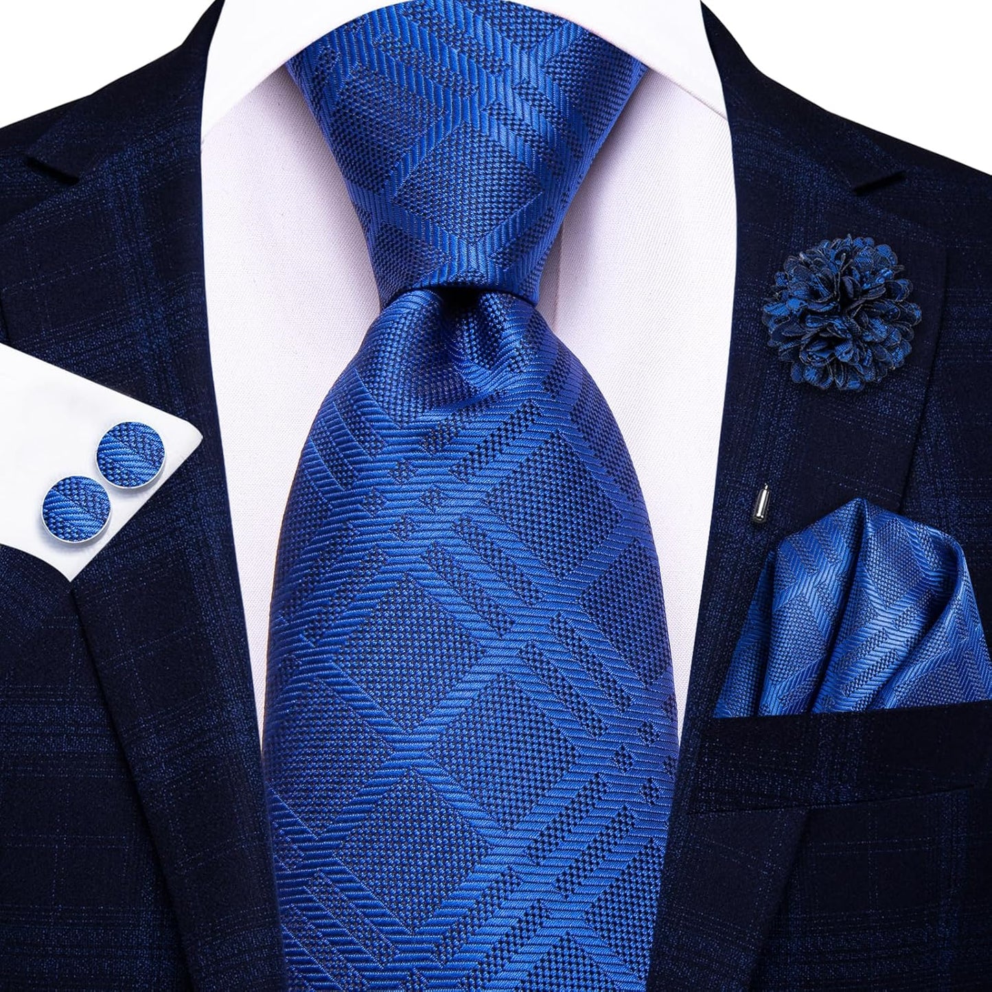 Dubulle Mens Paisley Striped Tie WOVEN Necktie for Men and Handkerchief Cufflinks Set Wedding Formal Business