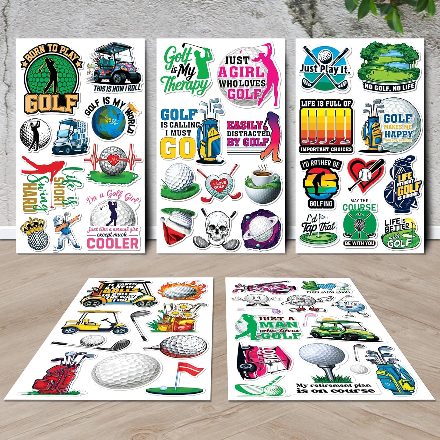 Golf Stickers 50 Pieces Vinyl Waterproof Decal for Laptop Water Bottle Phone Car Window Bike Motorcycle Stakeboard Scrapbook Golfing Sticker Gifts