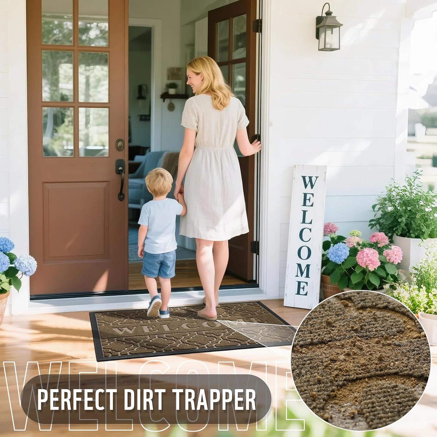 Yimobra Welcome Mat Outdoor Indoor, All-Season Waterproof Front Door Mat Outside Entrance, All-Weather Heavy Duty Non-Slip Doormat, Low Profile Porch Patio Entrance Mats, 36x24, Coffee