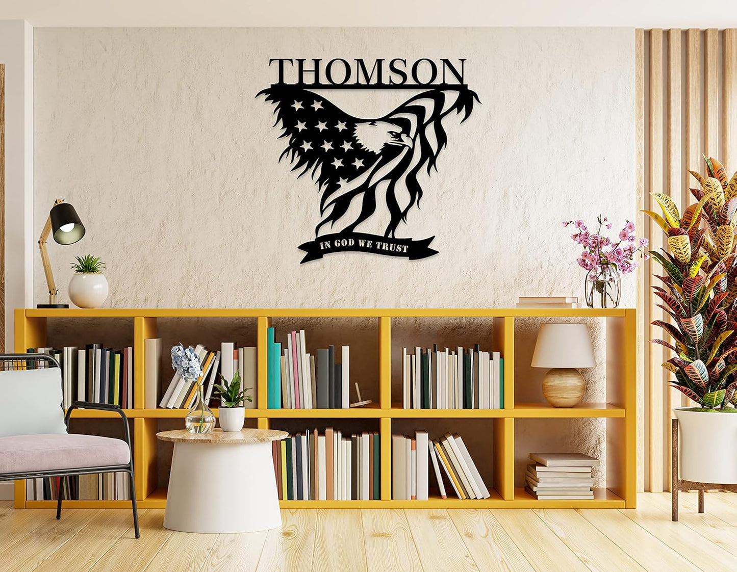 Personalized American Eagle with Flag Personalized Metal Name Sign Custom Metal Eagle and Flag Sign Patriotic Door Hanger