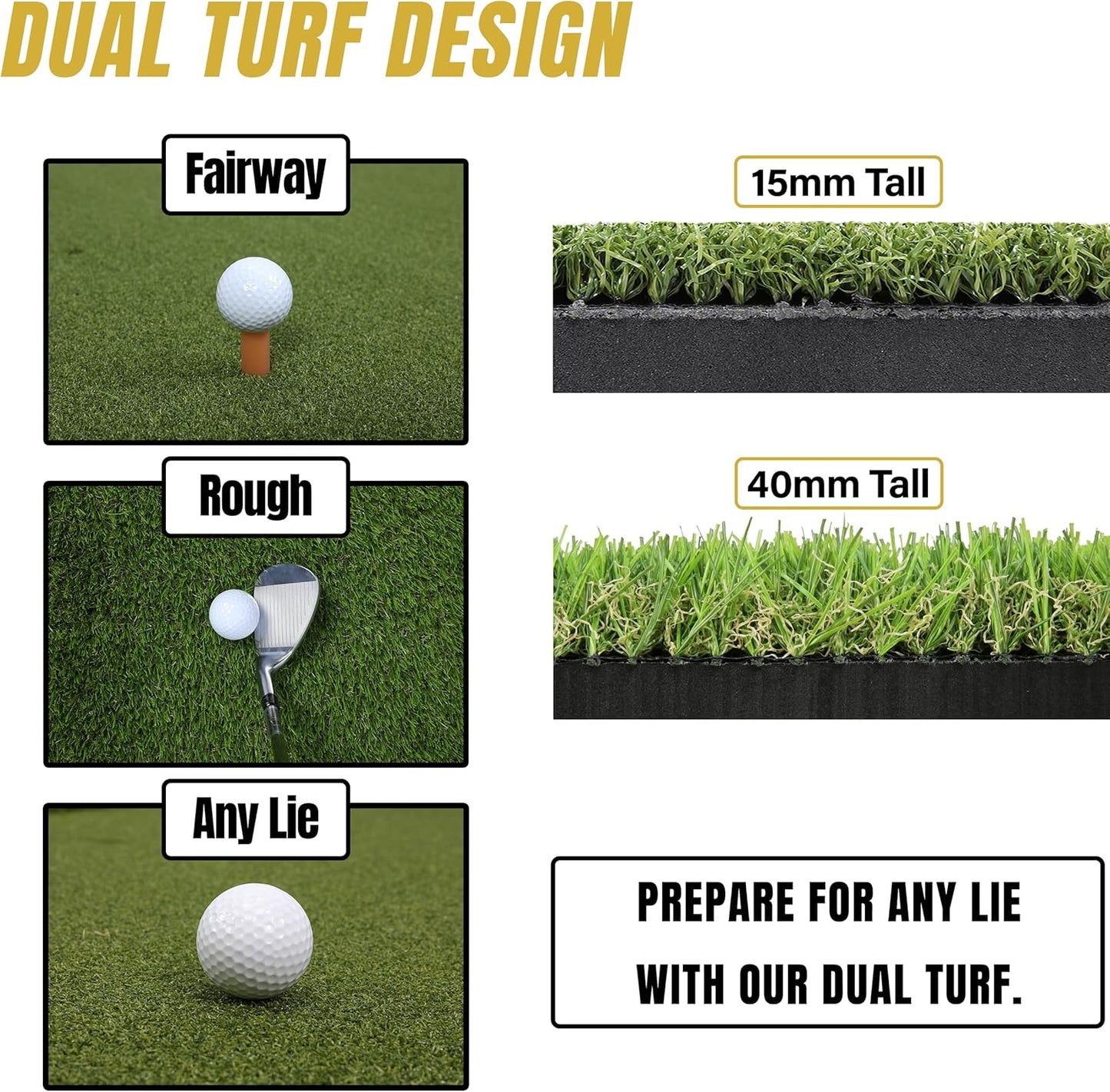 6x4ft Extra Large Tri-Turf & 5x4ft Ultra Thick 20mm Base Premium Golf Mat | Golf Mats Practice Outdoor, Indoor, or with Simulator/Net | Durable Turf Golf Hitting Mat with Tees