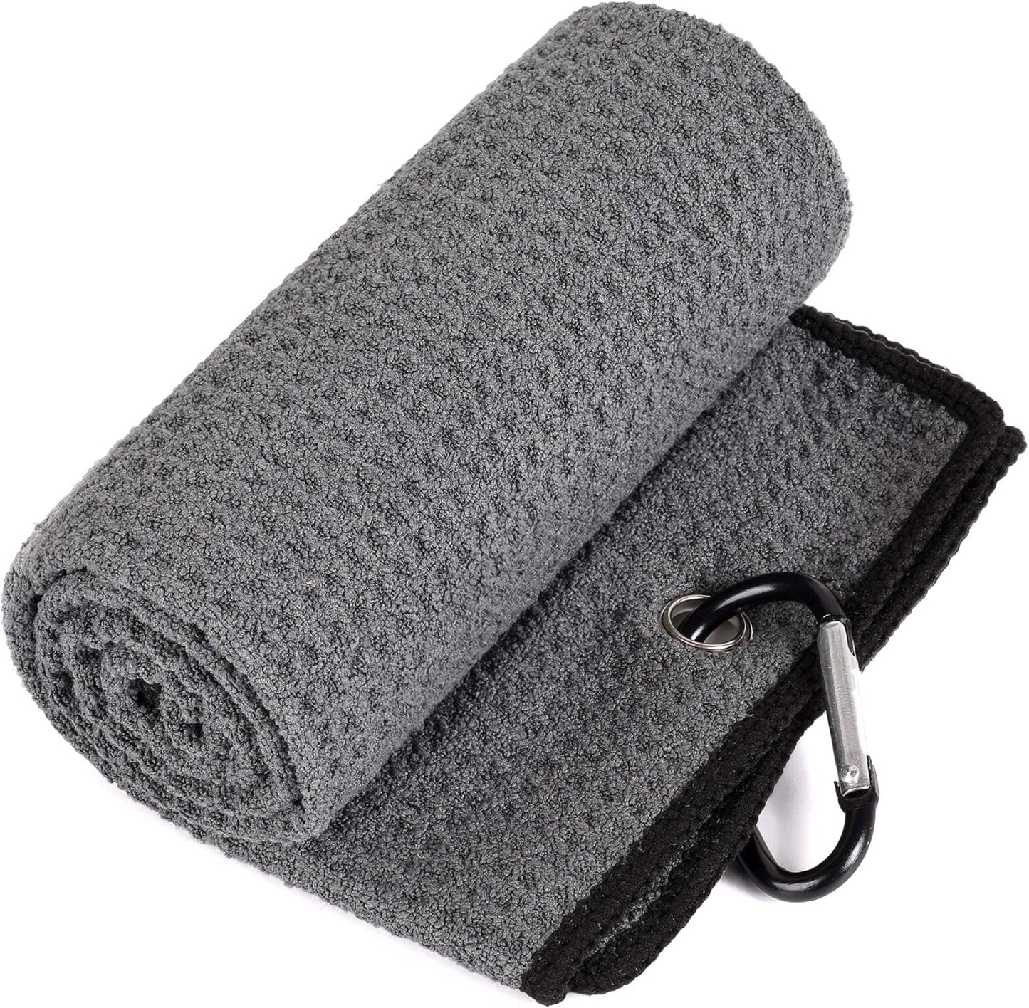 Mile High Life Microfiber Waffle Pattern Golf Towel | Club Groove Cleaner Brush | Foldable Divot Tool with Magnetic Ball Marker (Dark Gray Towel/Brush/Fish Divot)