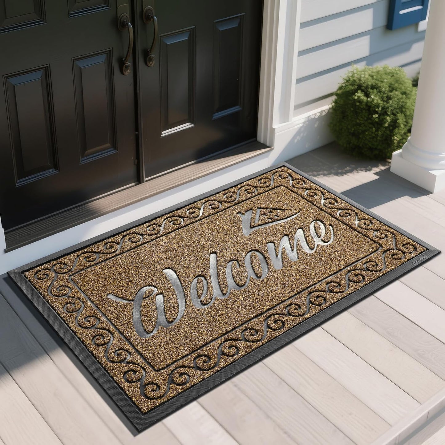 Yimobra Welcome Mat, Heavy Duty Sturdy Door Mats for Home Entrance Outdoor Indoor, Front Doormat for Outside Patio Floor Entry Porch Garage Office, Waterproof, Low Profile, 47X32 Inches, Beige Brown