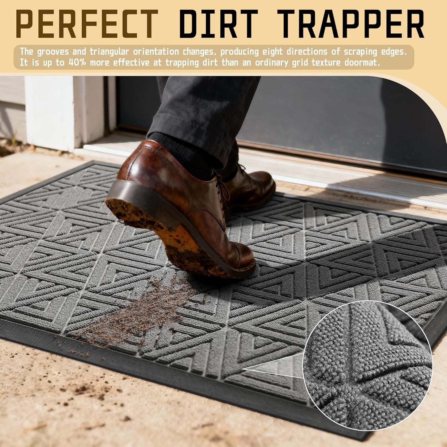 Yimobra Extra Large Door Mat 60x36, All-Weather Waterproof Non-Slip Welcome Matt Outdoor, Heavy Duty Non Slip Doormat for Entryway for Patio and Garage Indoor, Easy Clean, Grey