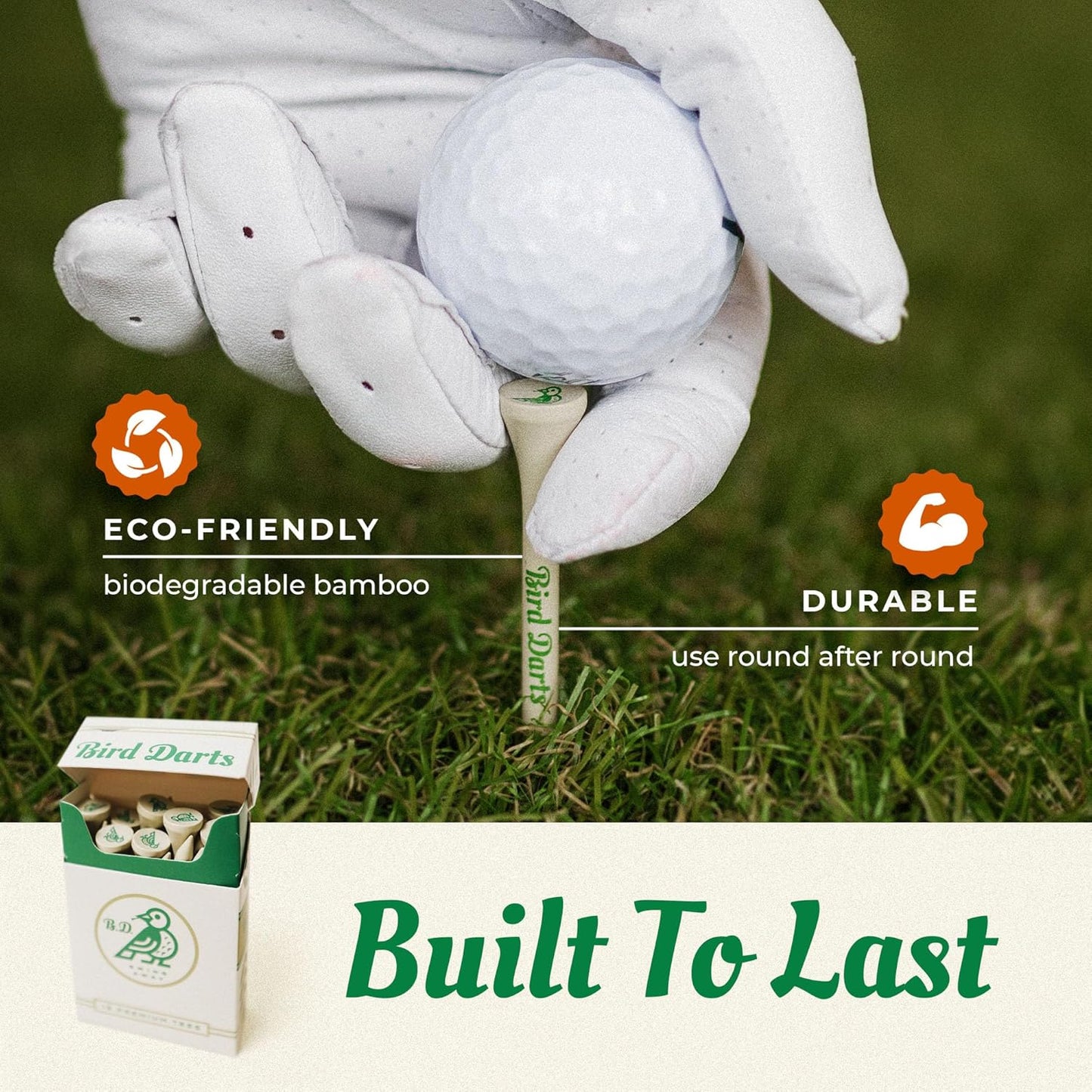 Premium Bamboo Wood Golf Tees, 18/72/180 Units (Packs of 18), 2 ¾ Golf Tees in Cigarette-Style Packaging, Durable, Biodegradable, Golf Tees Wood for Stylish Golfers