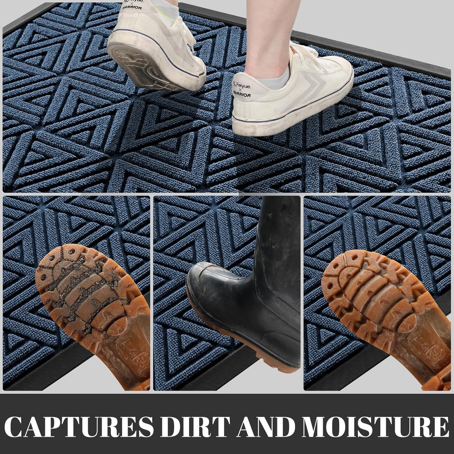 Yimobra Outdoor Mats for Front Door 29.5x17, Stops Mud & Dirt at Entrance, Fits Garage & Patio, All-Weather Waterproof Non Slip Outdoor Indoor Welcome Mat, Blue