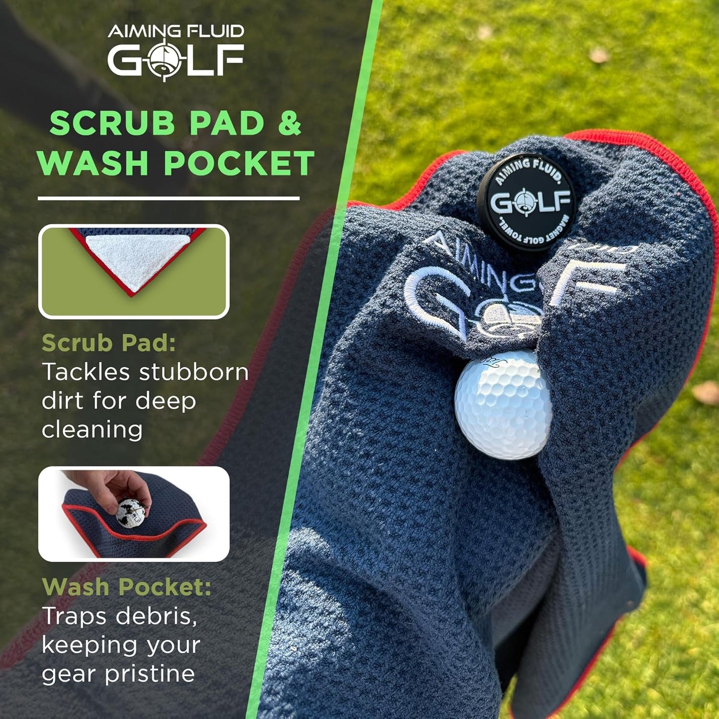 Magnetic Towel with Premium Strong Magnet for Golfing Carts, Clubs & Bags - Ultra-Absorbent Waffle Weave Design (Black, 16" x 24" Stubby)