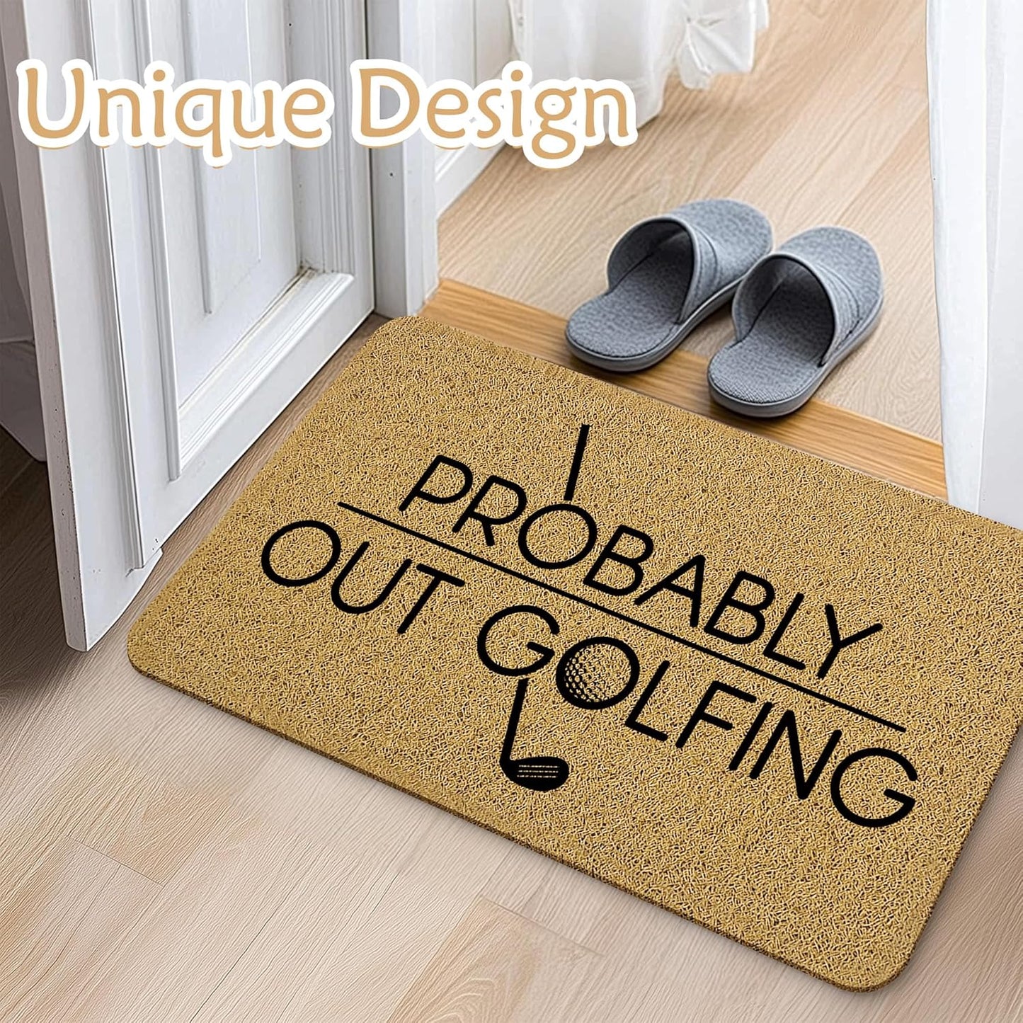 Funny Golf Welcome Mats for Front Door, Golf Sports Door Mat, Probably Out Golfing Humorous Doormat for Porch Outside Inside Outdoor Indoor Entrance, Funny Bath Rug, 17x30 Inches