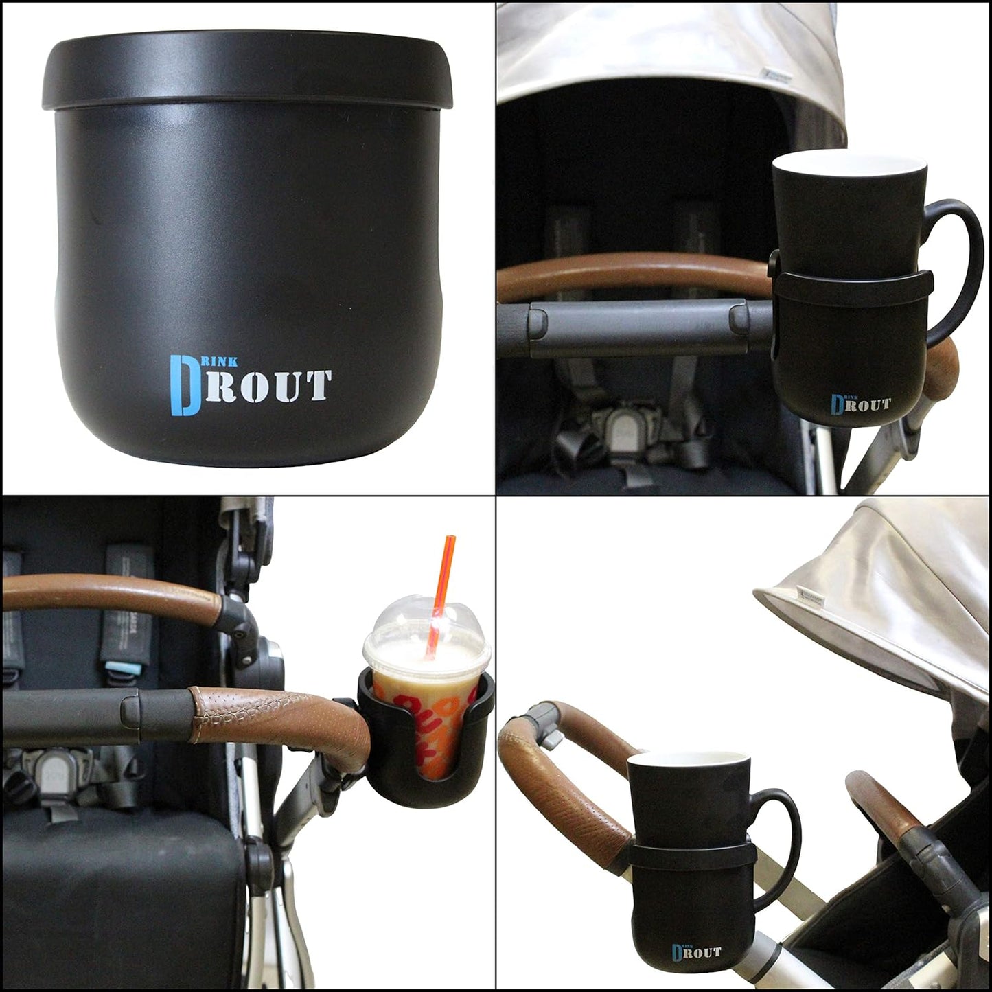 W4W Universal Stroller Cup Holder – Mega Strength Adjustable Clamp fits on Any Bike, Walker, Wheel Chair, Car – Large Adjustable Drink Holder fits Any Size Cup, Water Bottle, Can etc.