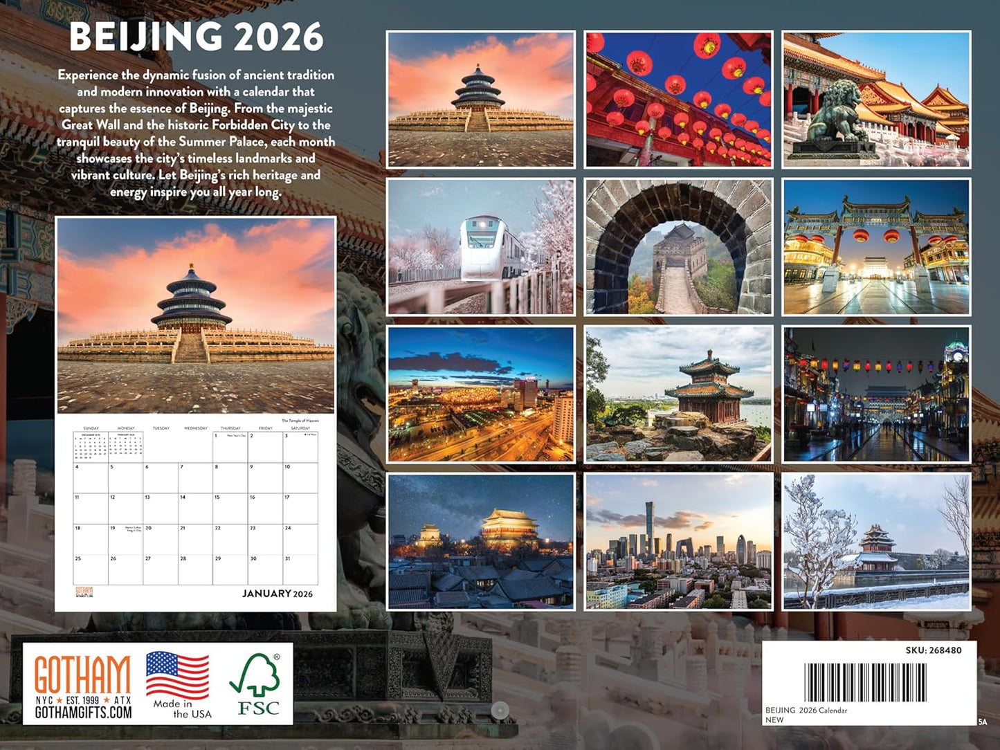 Beijing Calendar 2026 Monthly Wall Calender 12 Month | American Made In The USA