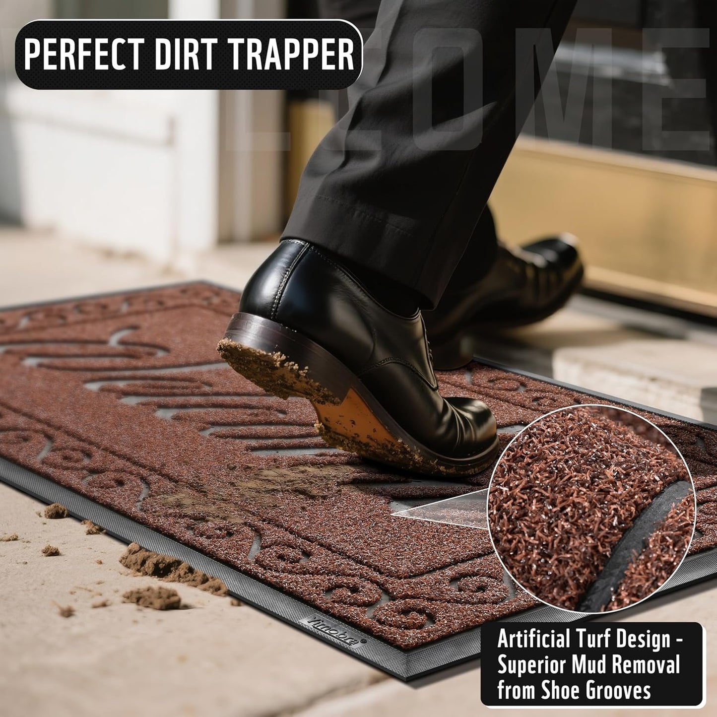 Yimobra Welcome Mat Outdoor Indoor, Waterproof Heavy Duty Front Door Mat Outside Entrance, Extra Sturdy Non-Slip Doormat, Low Profile, Dirt Trapping, 36x24 Inches, Maroon