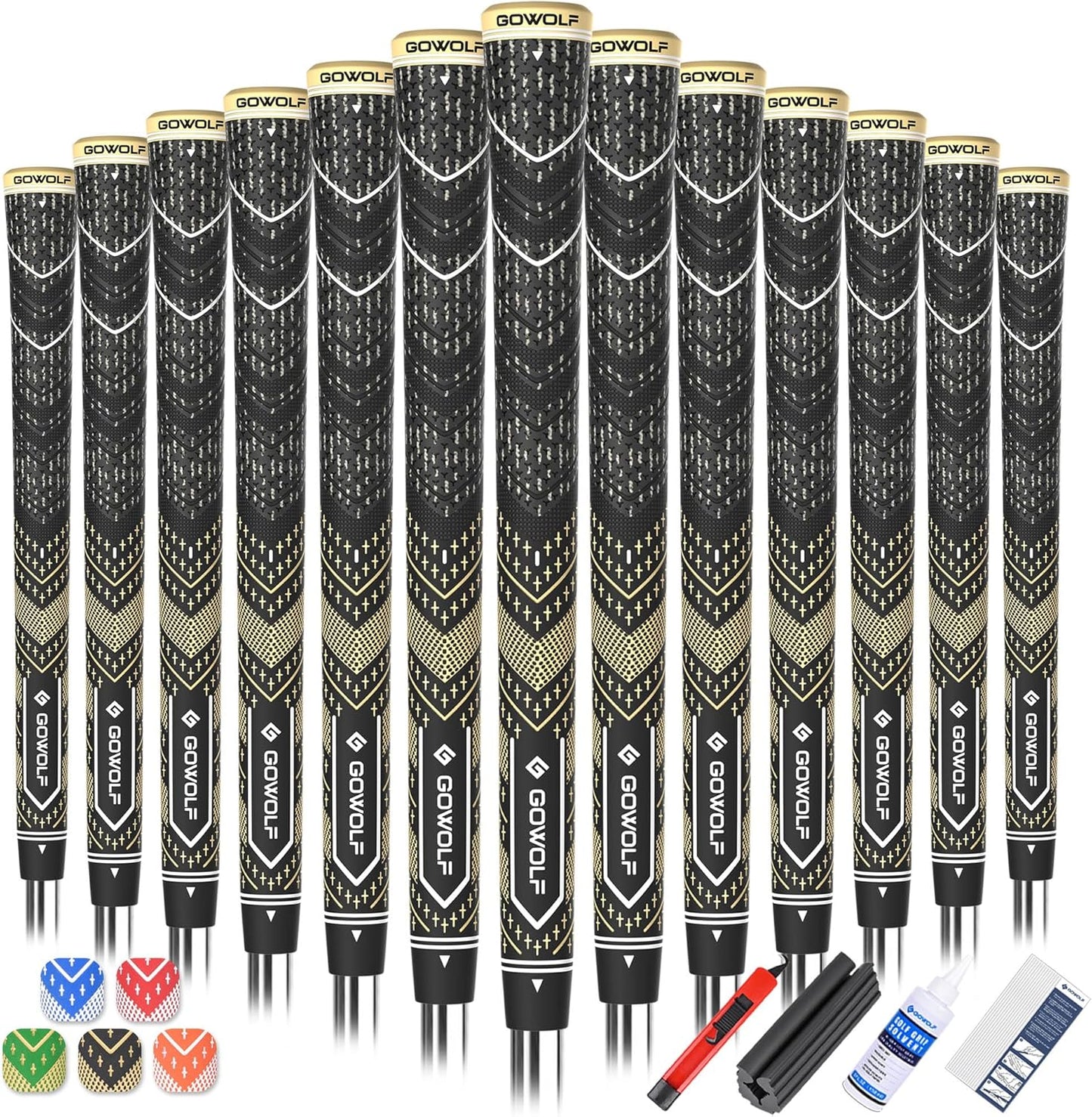 Gowolf Golf Grips Cord Rubber Multi-compound Golf Driver Irons Club 13pcs Golf Grips Colored Top Cover SL02 Pro with Free 15 Tapes