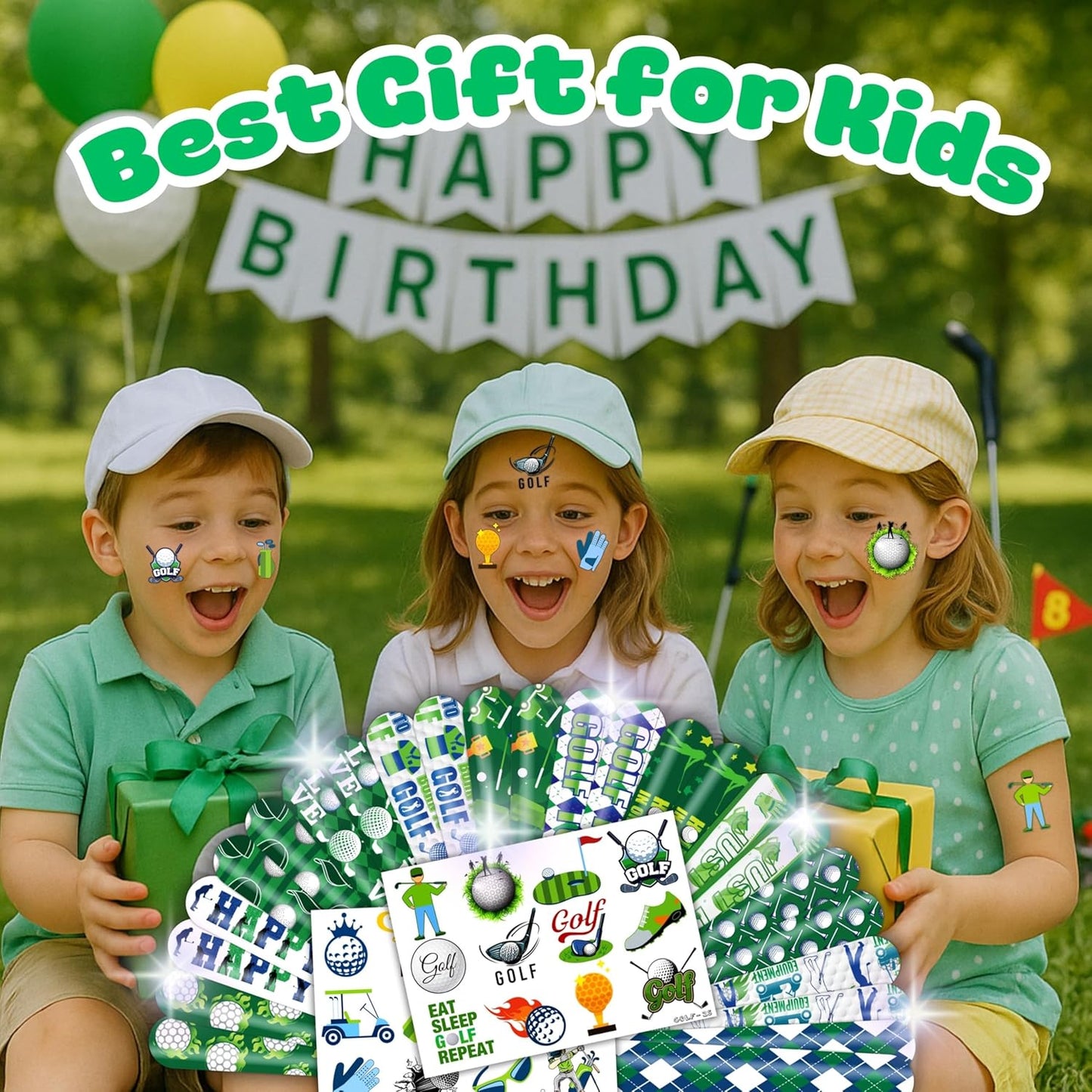 48PCS Golf Party Set 24PCS Temporary Tattoos & 24PCS Slap Bracelets Fun Golf-Themed Birthday Supplies, Baby Shower Gifts, Classroom Rewards & Party Decorations for Kids (Boys & Girls)
