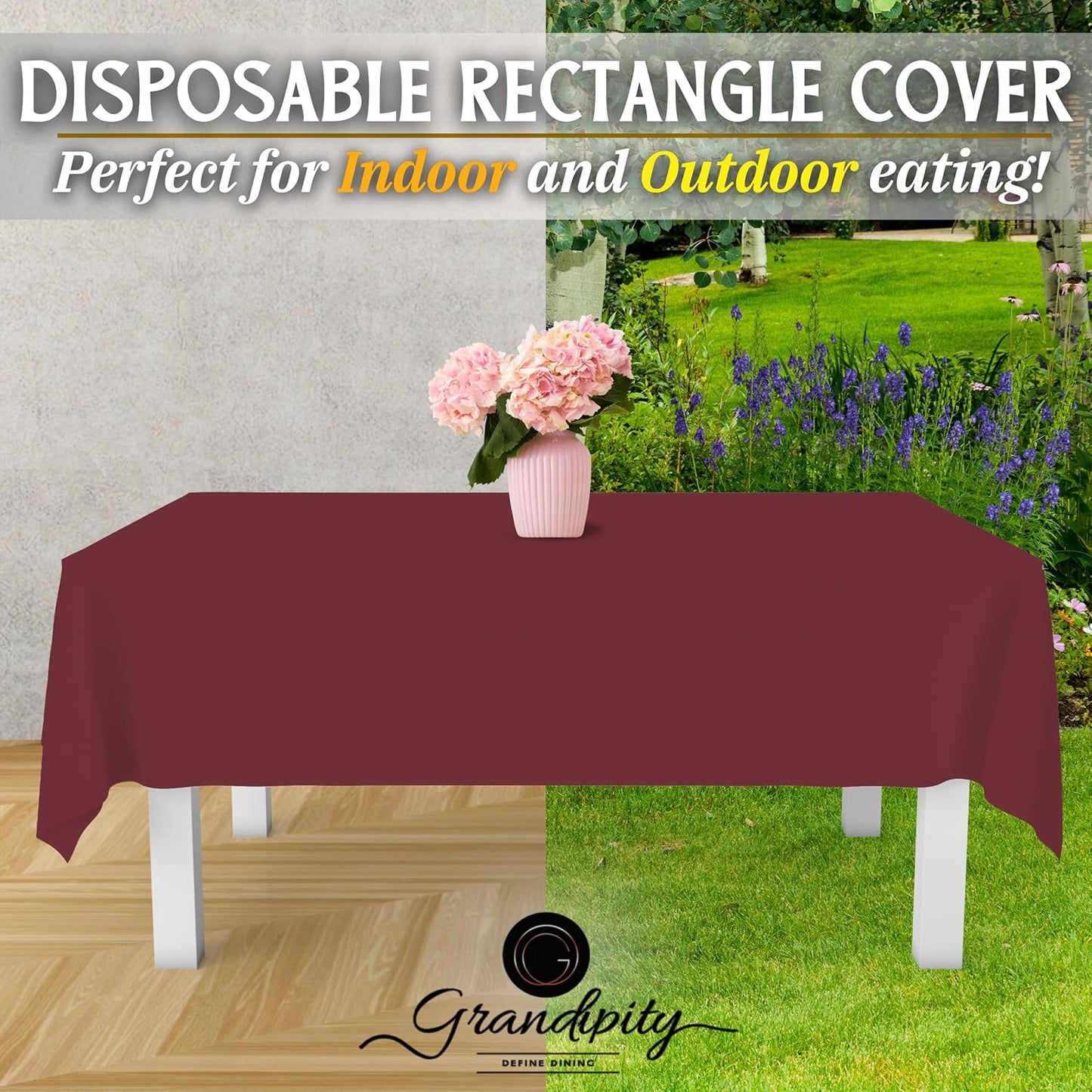 Grandipity 12 Pack Premium Disposable Plastic Tablecloth 54 Inch. x 108 Inch. Decorative Rectangle Table Cover - Burgundy