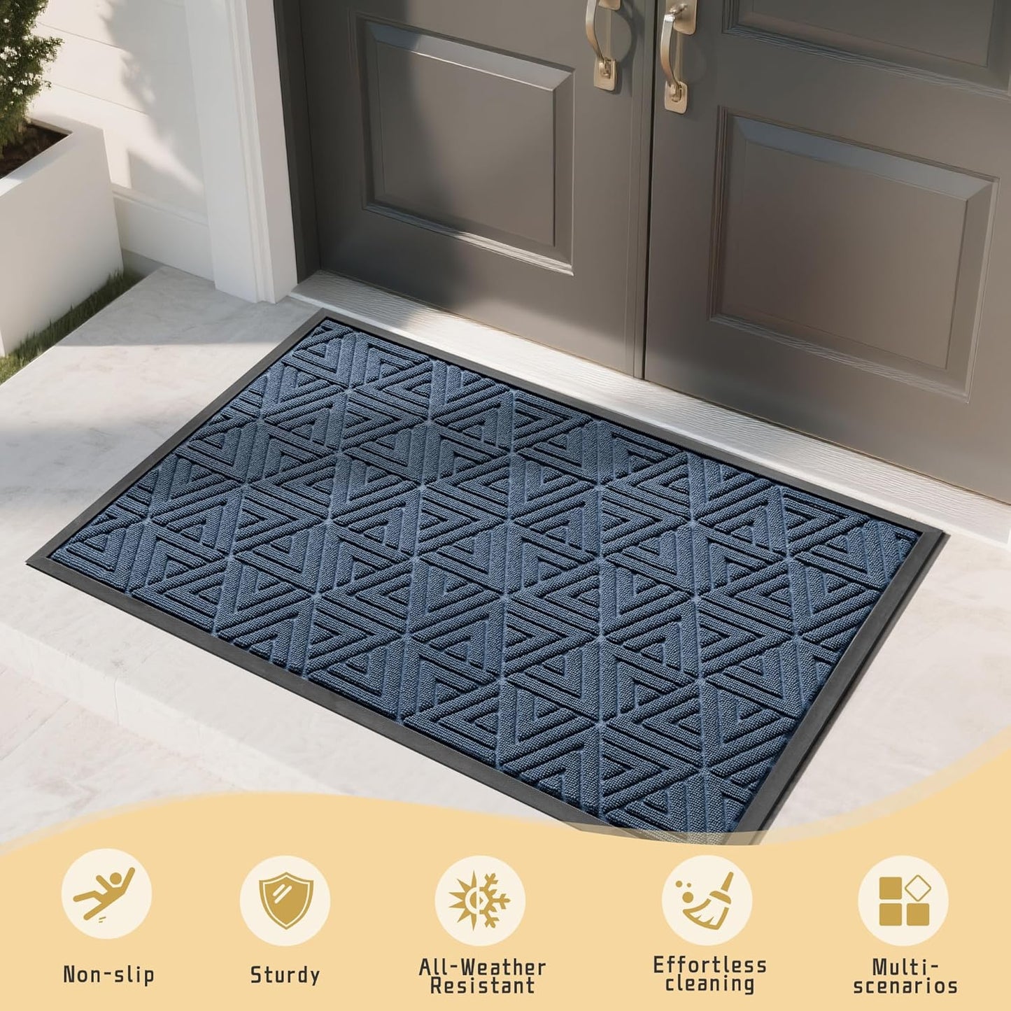 Yimobra Large Door Mat 47x32, All-Weather Waterproof Non-Slip Welcome Matt Outdoor, Heavy Duty Non Slip Doormat for Entryway for Patio and Garage Indoor, Easy Clean, Blue
