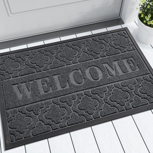Yimobra Welcome Mat Outdoor Indoor, 36x24 All-Season Waterproof, All-Weather Heavy Duty Doormat, Low Profile Porch Patio Entrance Mat, Sturdy Natural Rubber, Dark Grey