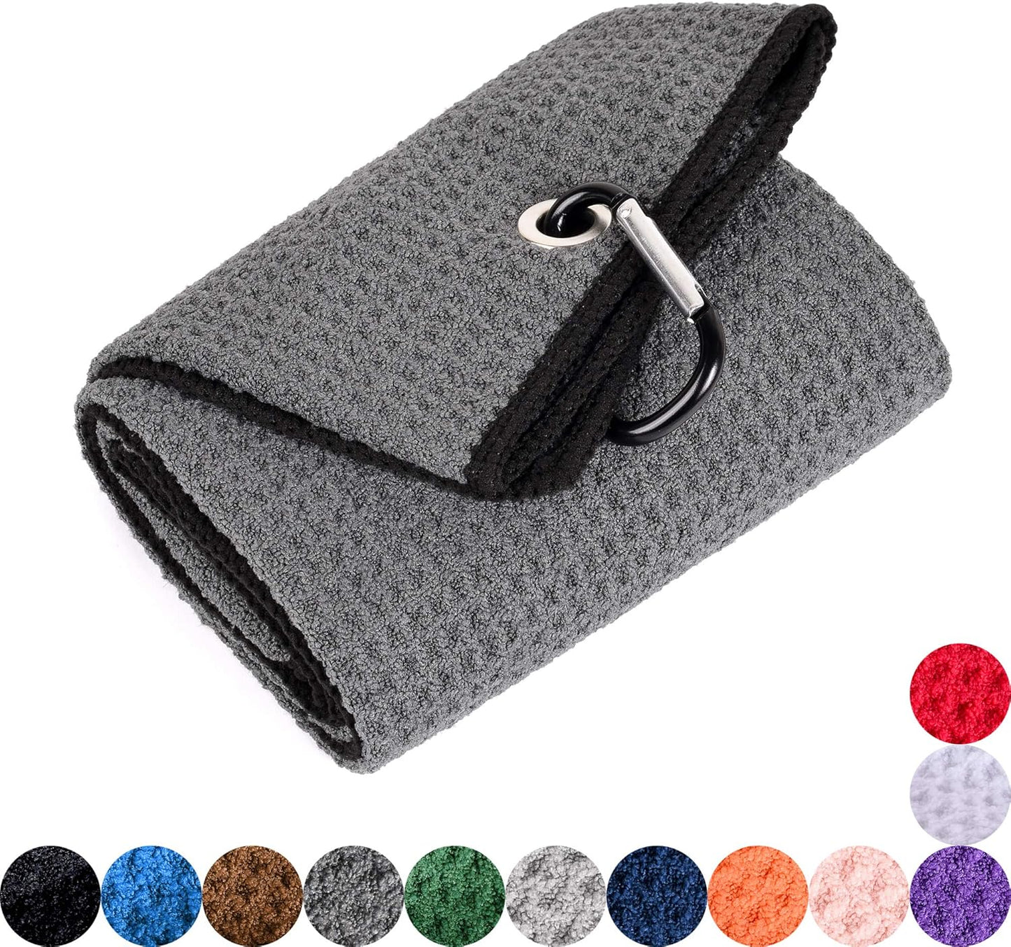Mile High Life Microfiber Waffle Pattern Golf Towel | Club Groove Cleaner Brush | Foldable Divot Tool with Magnetic Ball Marker (Dark Gray Towel/Brush/Fish Divot)