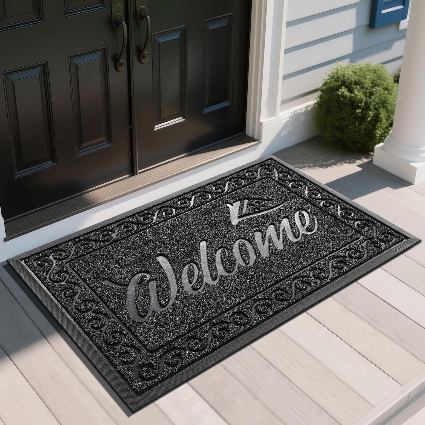 Yimobra Welcome Mat, Heavy Duty Sturdy Door Mats for Home Entrance Outdoor Indoor, Front Doormat for Outside Patio Floor Entry Porch Garage Office, Waterproof, Low Profile, 47X32 Inches, Black