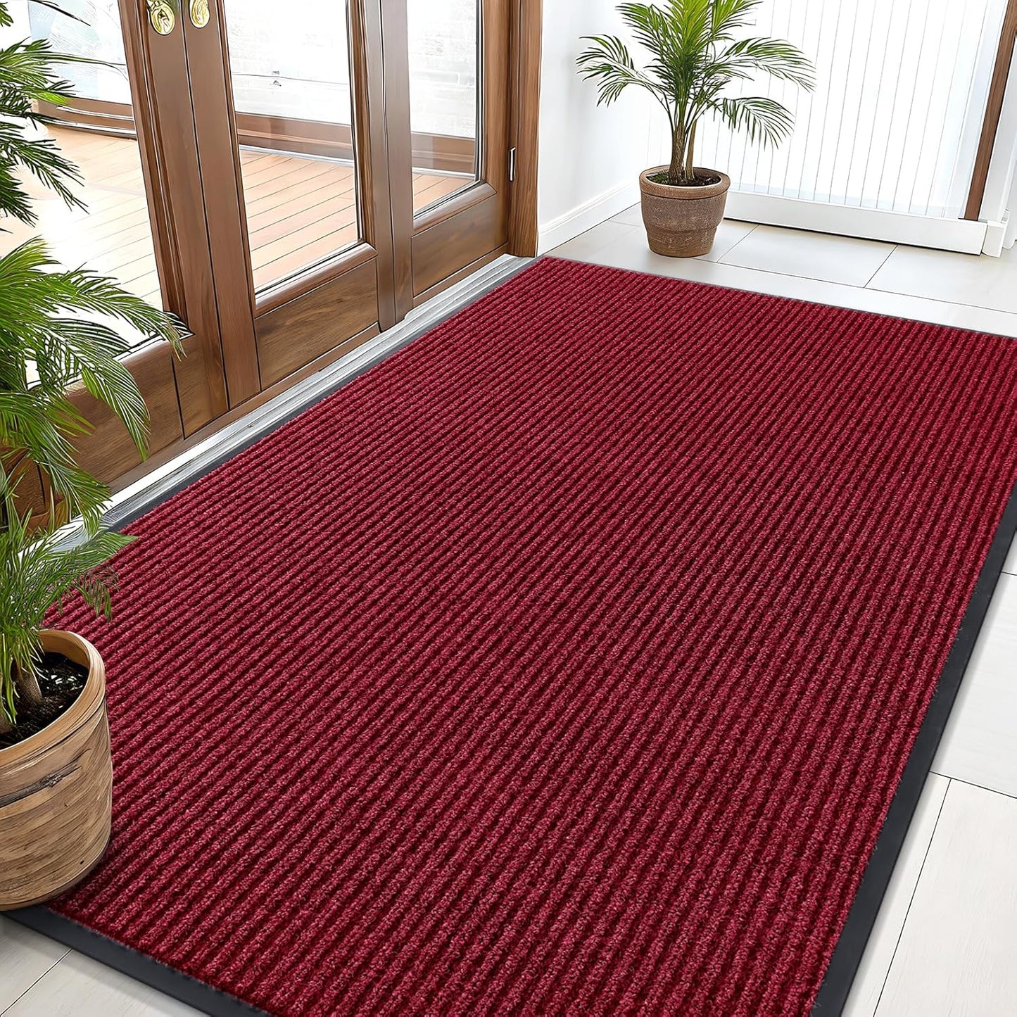 OLANLY Front Door Mat Indoor Outdoor Entrance, Waterproof Heavy Duty Doormat, Fade Resistant, Low Profile, Easy Clean Patio Porch Welcome Floor Mats for Entry, 59x35, Wine Red