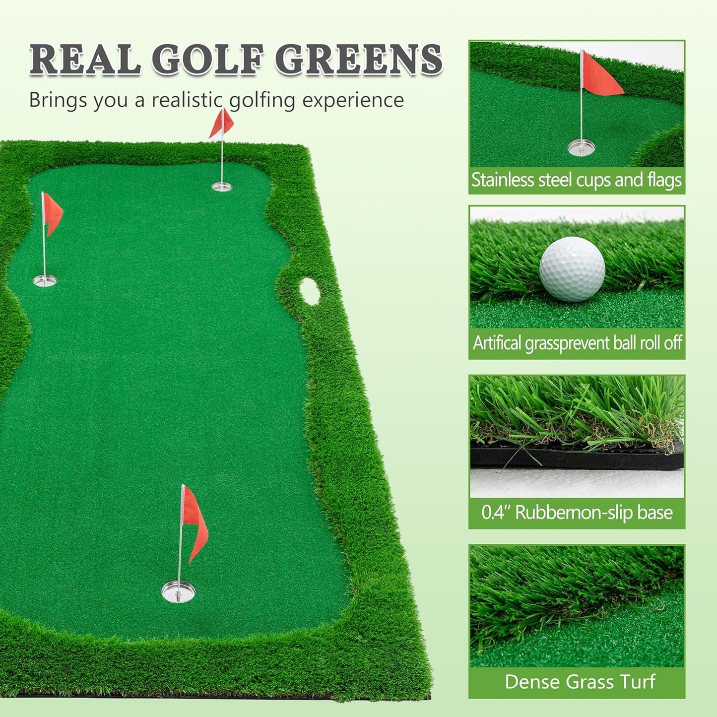 Golf Putting Green Mat Professional Practice Mat with Putter,Movable Golf Cup, Slope Pad Professional Practice Mat for Outdoor/Indoor Training