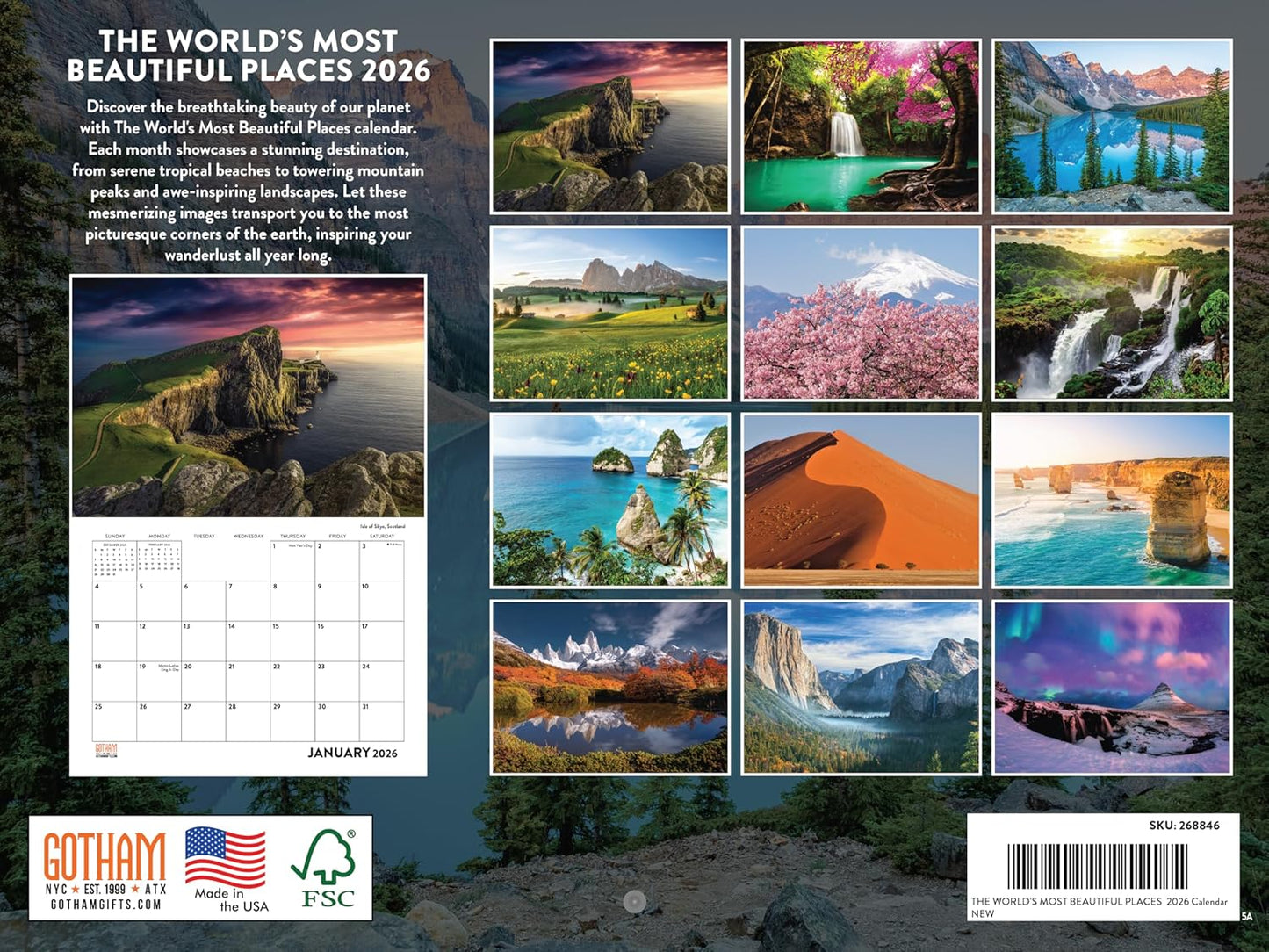 World Most Beautiful Places Calendar 2026 Monthly Wall Calender 12 Month | American Made In The USA