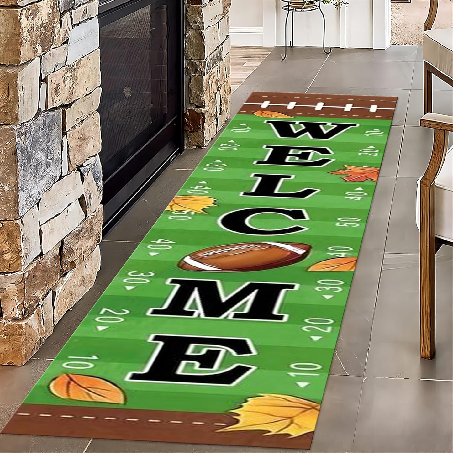 Autumn Welcome Entrance Rug, 3.3x7ft, American Rugby Carpet for Entryway, Cozy Soft Home Decor Kids Rugs, Foldable Washable Breathable Anti-Slip Rug for Front Door Dining Room