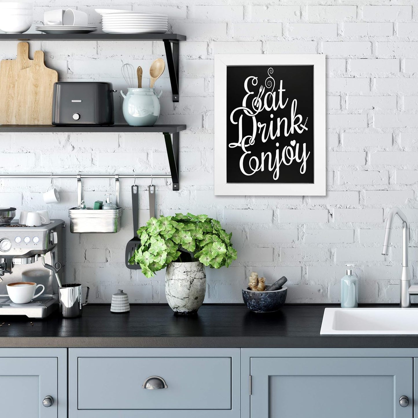 Loddie Doddie Magnetic Chalkboard Sign - 11" x 14" White Frame - Magnetic Wall Board & Magnet Display for Photos - Easy-Erase Chalkboard Message Center