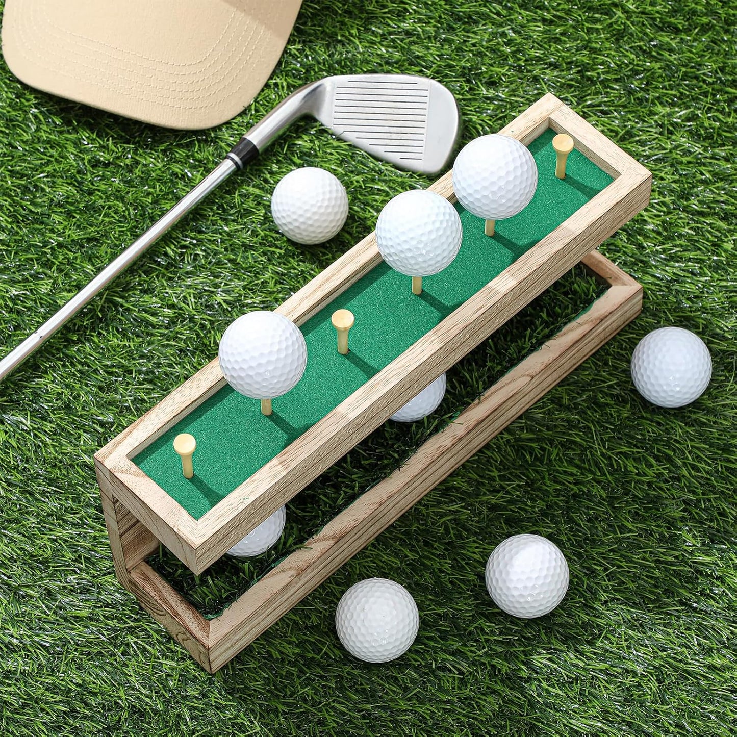 Menkxi Rustic Wood Golf Ball Holder 12.5 x 3 Inch Wall Mounted Vintage Display Stand Floating Shelf with Golf Tees for Christmas Storage Party Decor Supplies