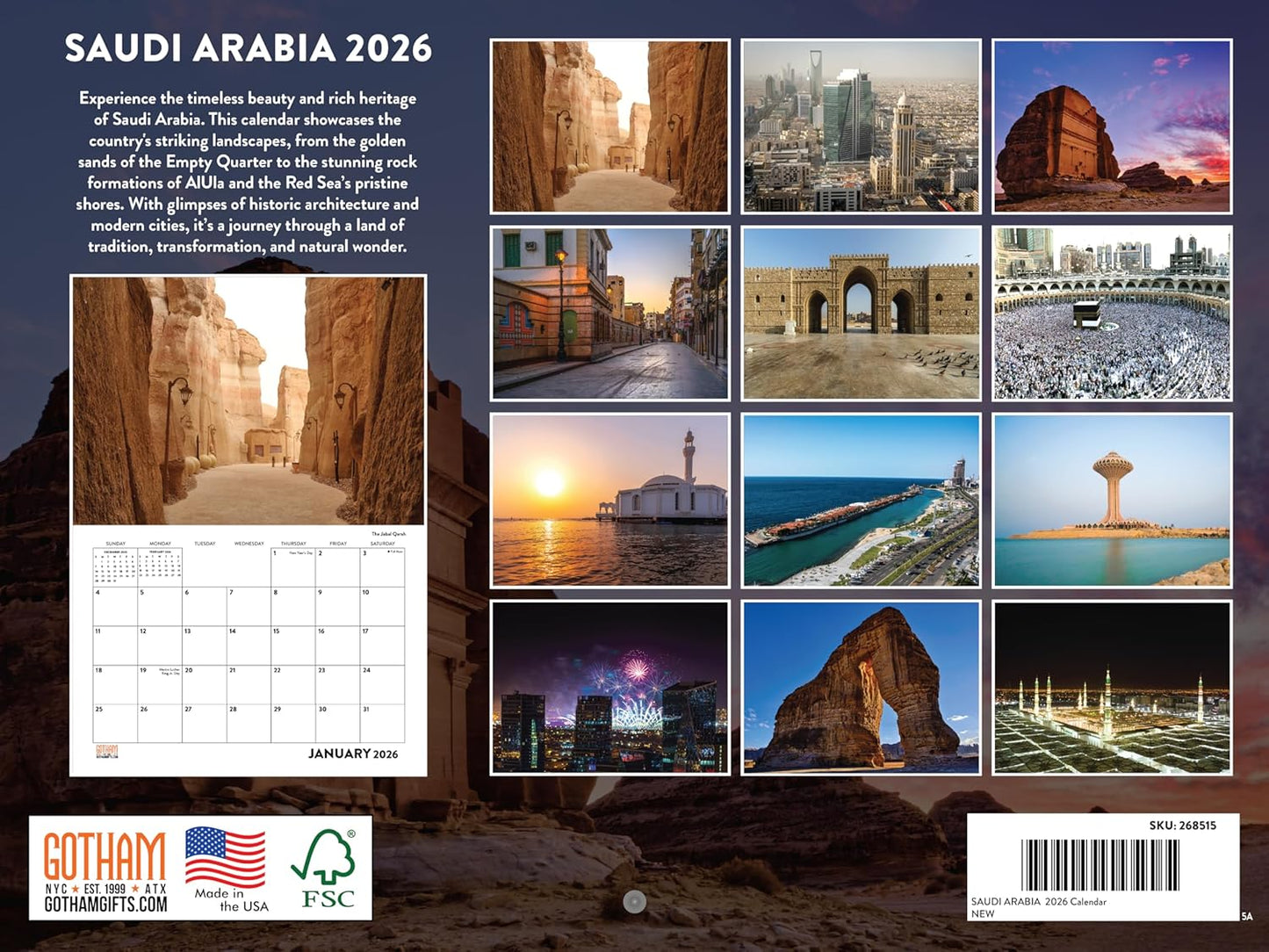 Saudi Arabia Calendar 2026 Monthly Wall Calender | American Made In The USA