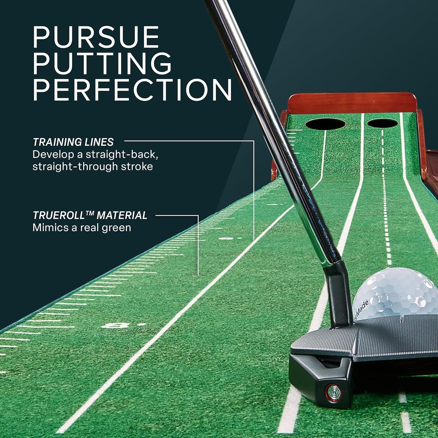 Perfect Practice Golf Putting Mat - Portable Putting Green, Indoor & Outdoor Practice, with Ball Return - Golf Training Aid for Home, Office, Backyard - Golfing Gifts for Men