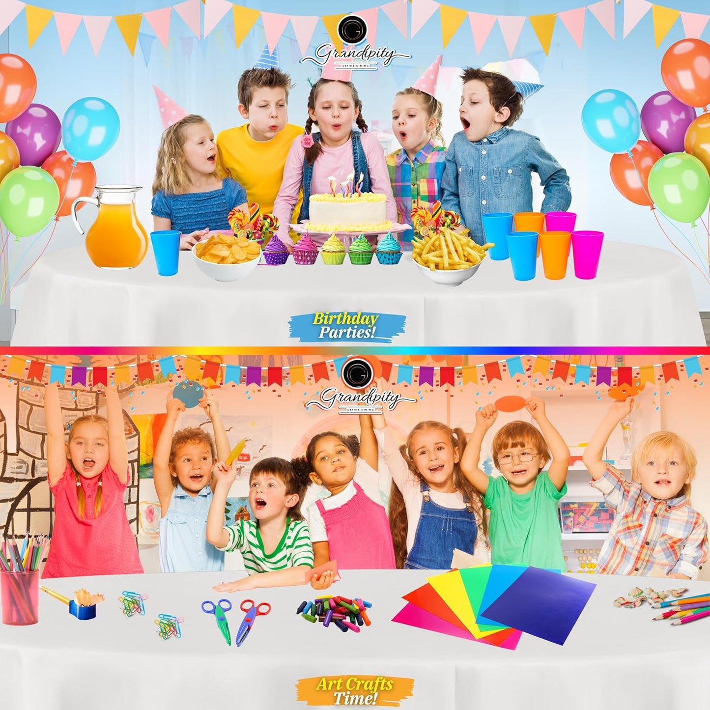 Grandipity Brand Round White Plastic 84" Disposable Tablecloth (12 Pack), Party & Event Decorative Cover